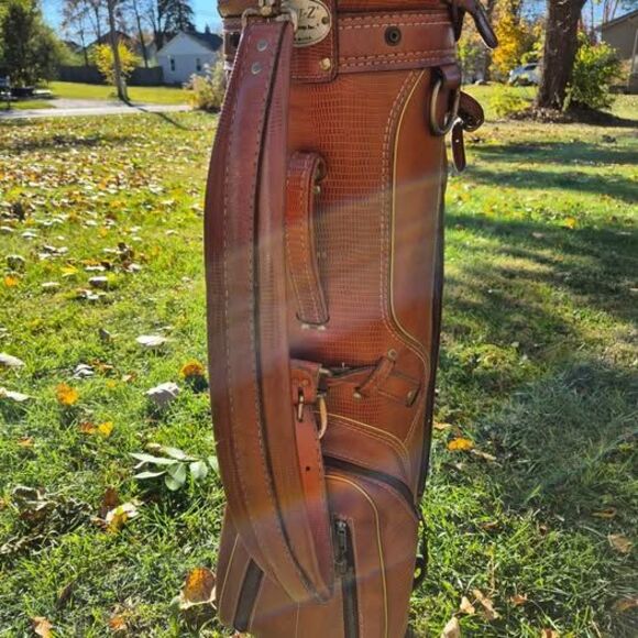 Vintage Hot-Z Brown Leather 6-Way Golf Cart Bag w/ Carry Strap - Picture 2 of 10